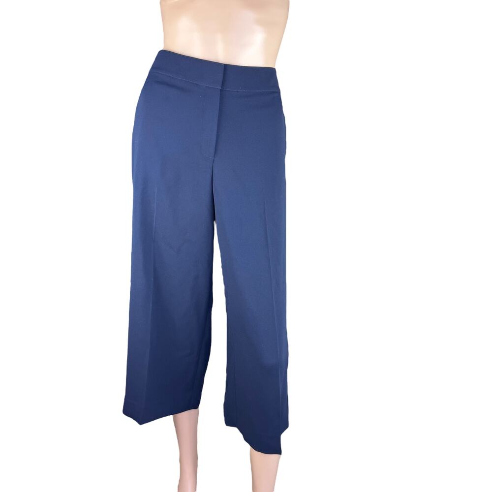 St. John Navy Wide Leg Cropped Culotte Pants Size 6 Quiet Luxury Professional